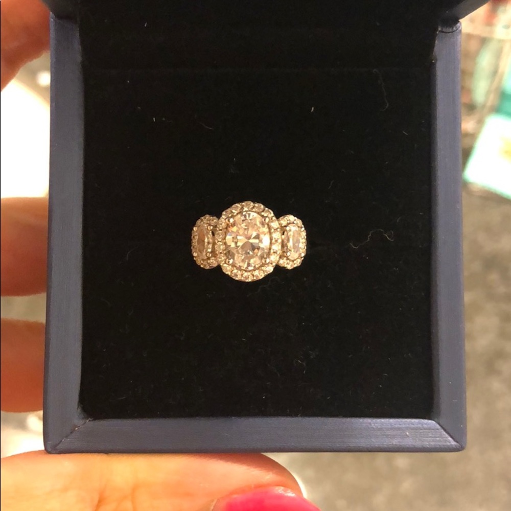 3 stone CZ and sterling silver engagement ring